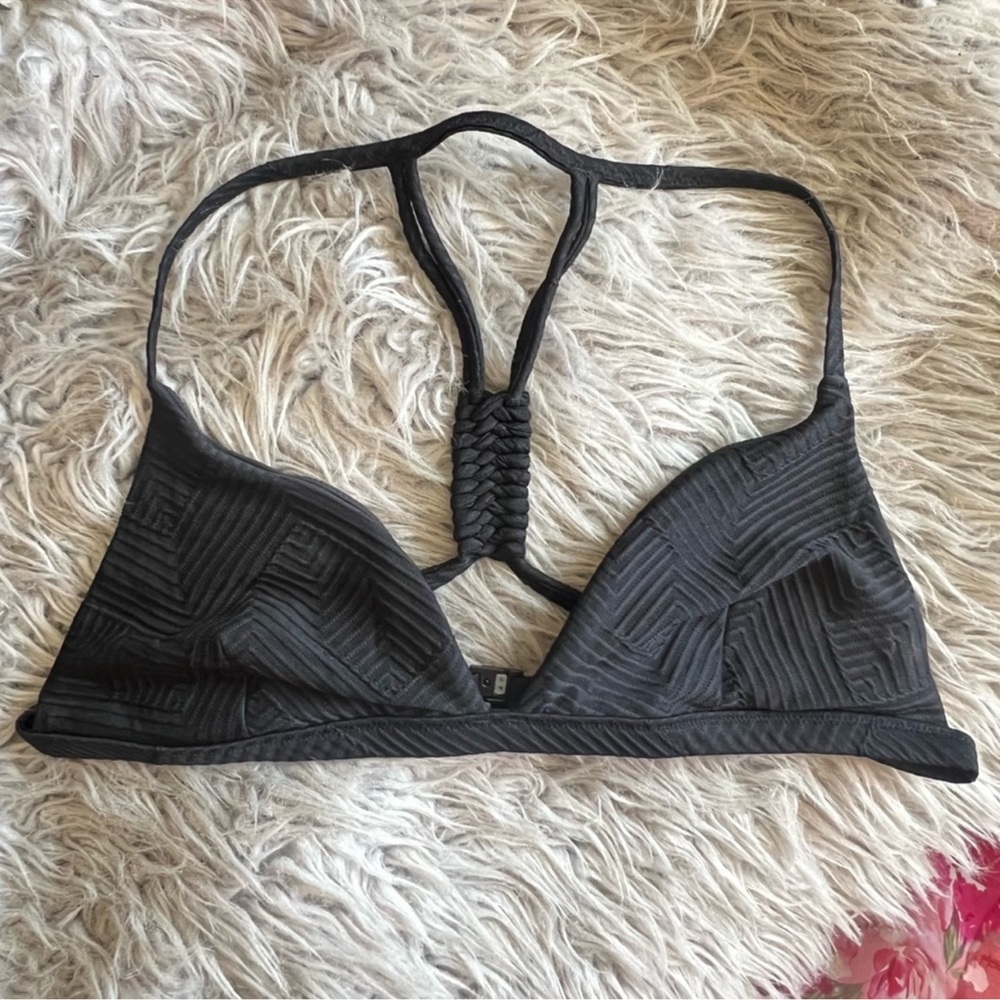 Love & Sports Black Textured Racerback Swimsuit Bikini Top Size 20
